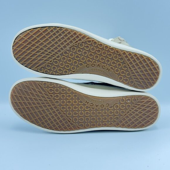 Coach Women's 8 Gold Signature C Logo Monogram High Top Canvas Sneakers - Picture 9 of 13